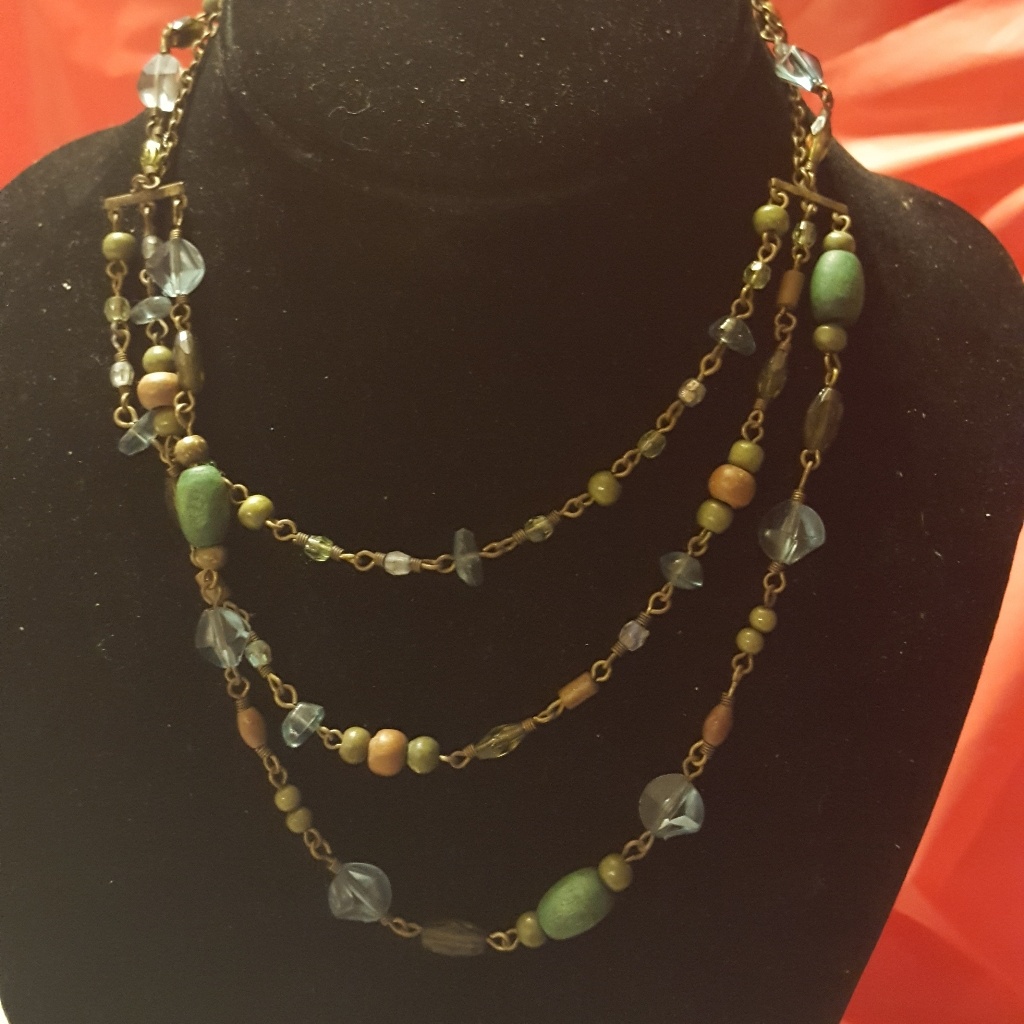 Hobo Beaded Glass Gunmetal Necklace Three-Layered